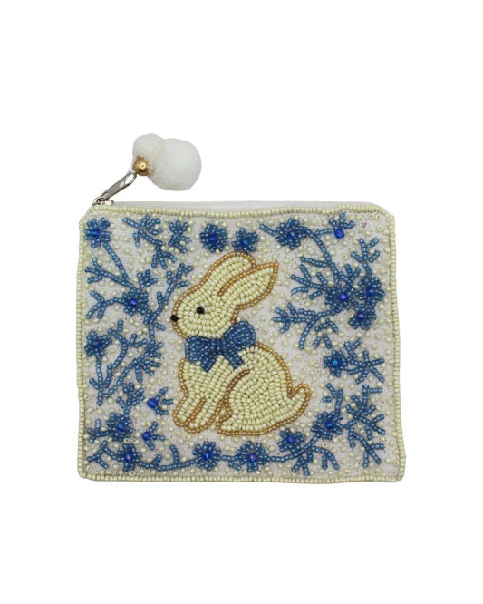 Blue Rabbit Beaded Coin Pouch
