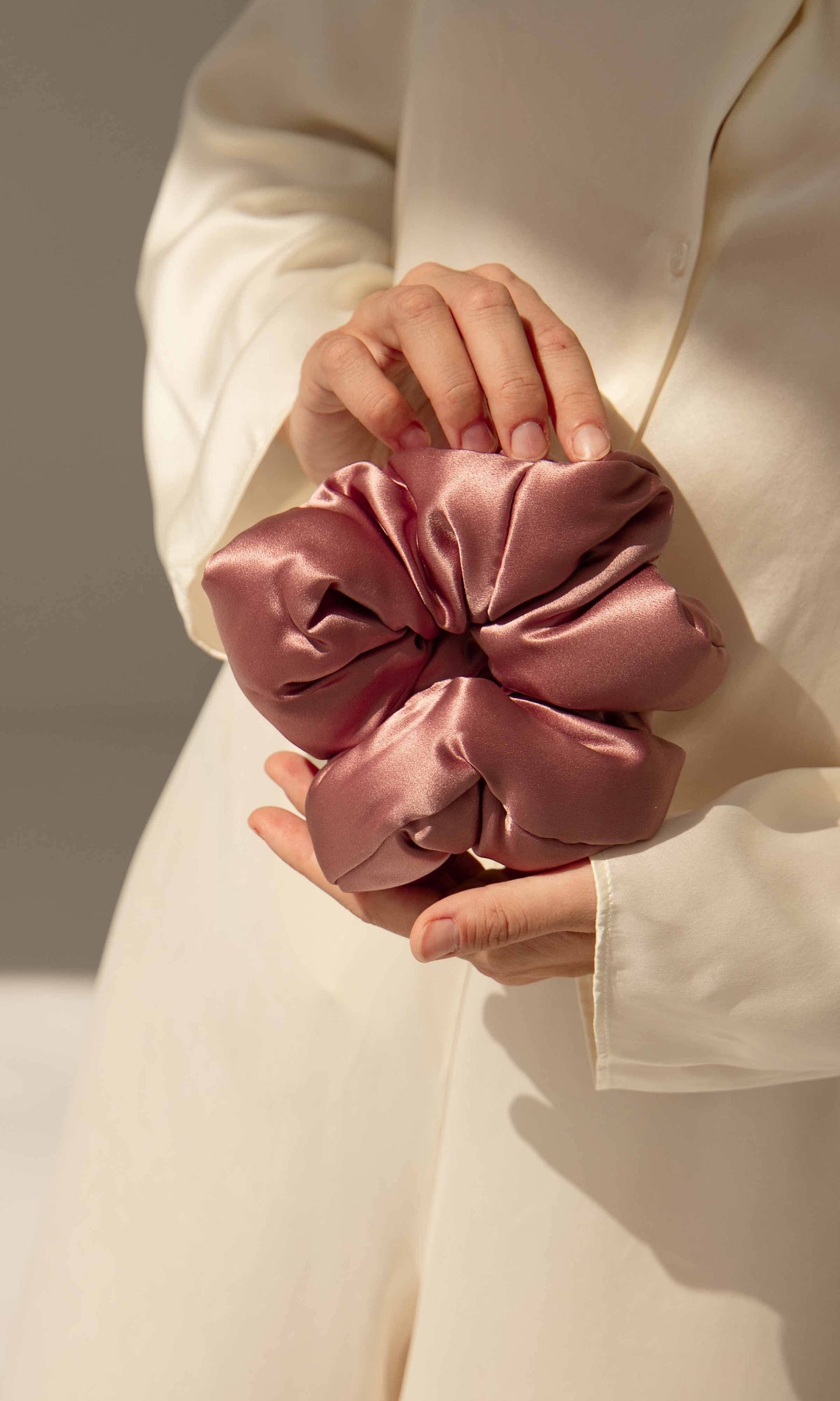Damask Rose Silk Padded Scrunchie